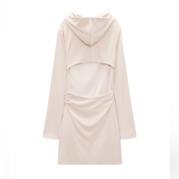 ZARA OPEN-BACK DRESS WITH HOOD BEIGE-PINK SIZE XXL - Picture 3 of 3
